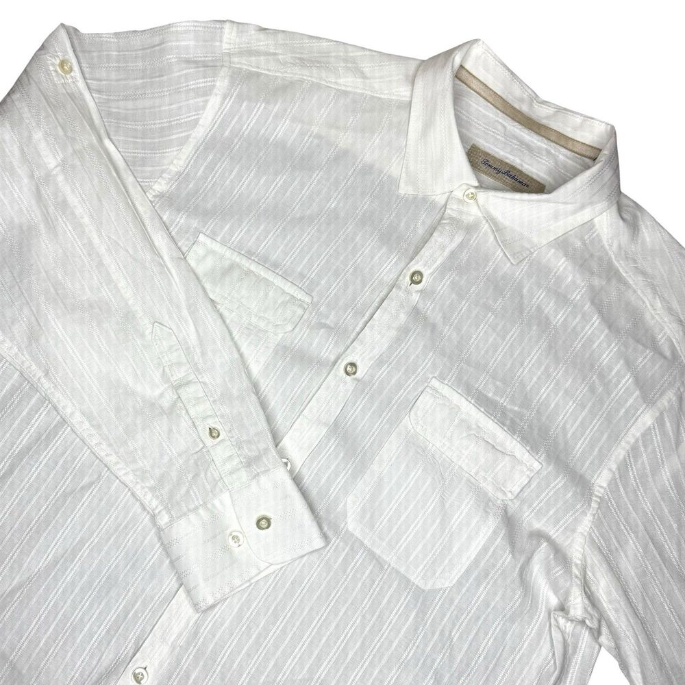 Tommy Bahama Men’s Linen Blend Button Up Shirt Large‎ White Long Sleeve Resort